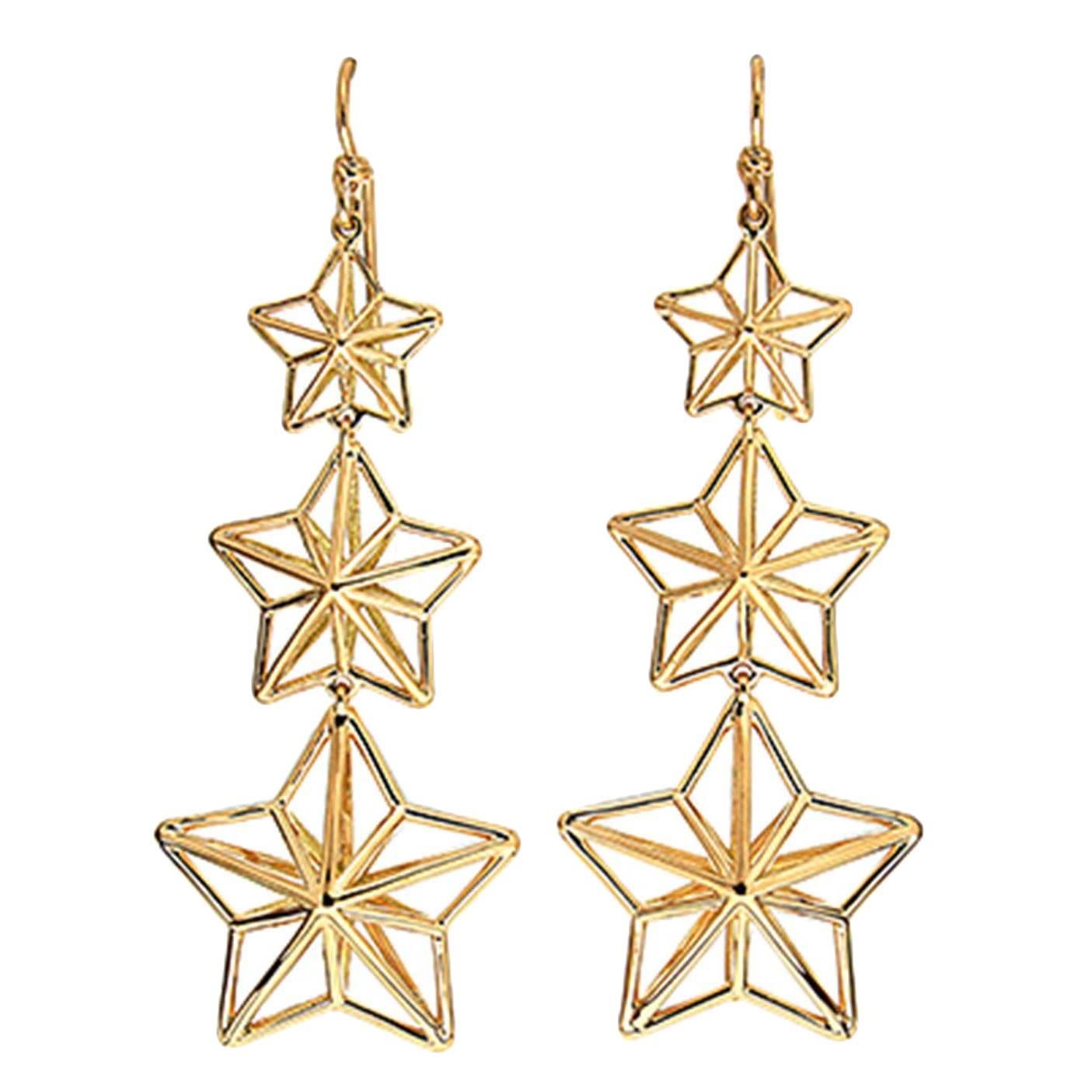 Gold Star Dangle Earrings with French Wire