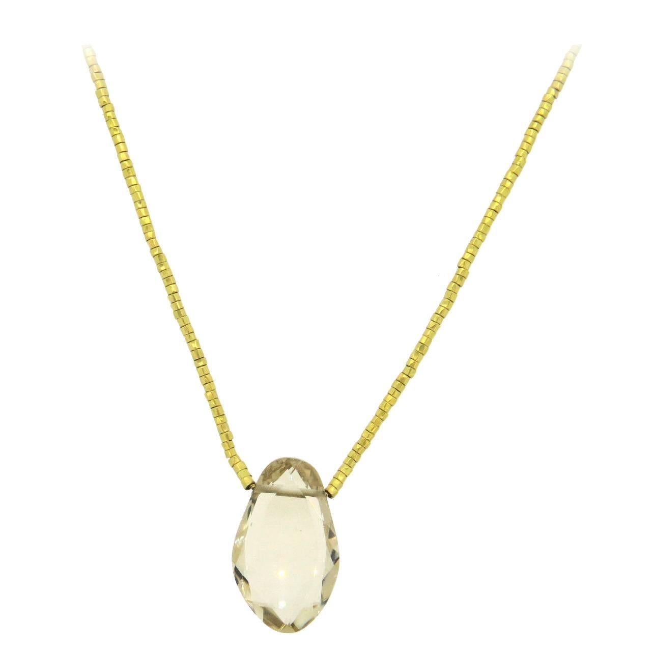 H Stern Topaz Golden Bead Large Pendant Necklace
