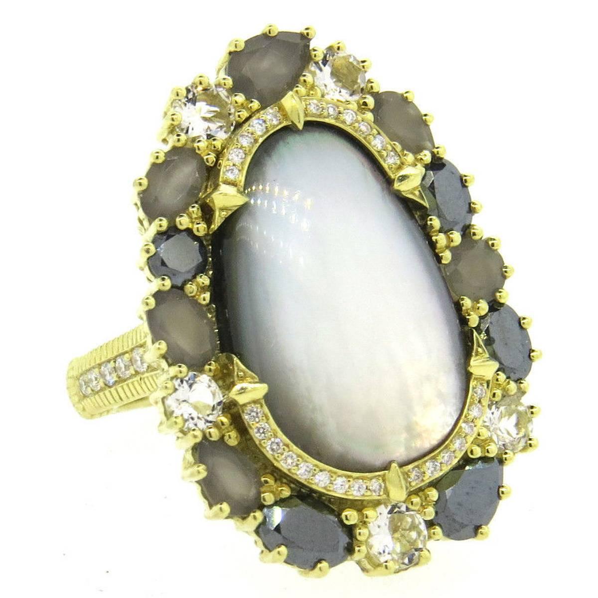 Judith Ripka Mother of Pearl Diamond Moonstone Gold Quartz Ring 