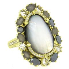 Judith Ripka Mother of Pearl Diamond Moonstone Gold Quartz Ring