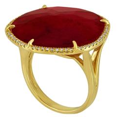 Doublet Rock Crystal Ruby Diamond Gold Ring