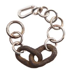 Jean Grisoni Sterling Chain Gourmette Bracelet with stamped Iron Marine links