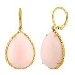 Pink Tear Drop 24.30 Carats Opal Diamond Gold Earrings