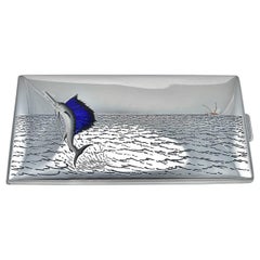 TIFFANY & CO. Large Sterling & Enamel Fish Cigarette Box