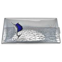 TIFFANY & CO. Large Sterling & Enamel Fish Cigarette Box 10