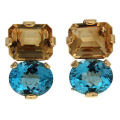 Citrine Blue Topaz Gold Clip Earrings 10