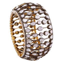 Impresionante brazalete de diamantes talla rosa de oro amarillo de 18 quilates y plata