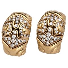 1980s Bulgari Diamond Gold Pierced Earrings 1980s Bulgari Diamond Gold Pierced Earrings