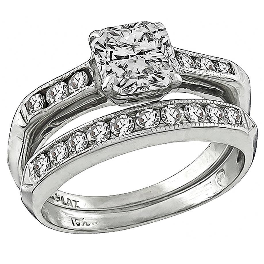 Diamond platinum Engagement Ring and  Wedding Band Set
