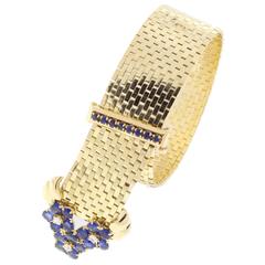 Vintage Van Cleef & Arpels Ludo Sapphire Diamond Gold Brick Link Bracelet