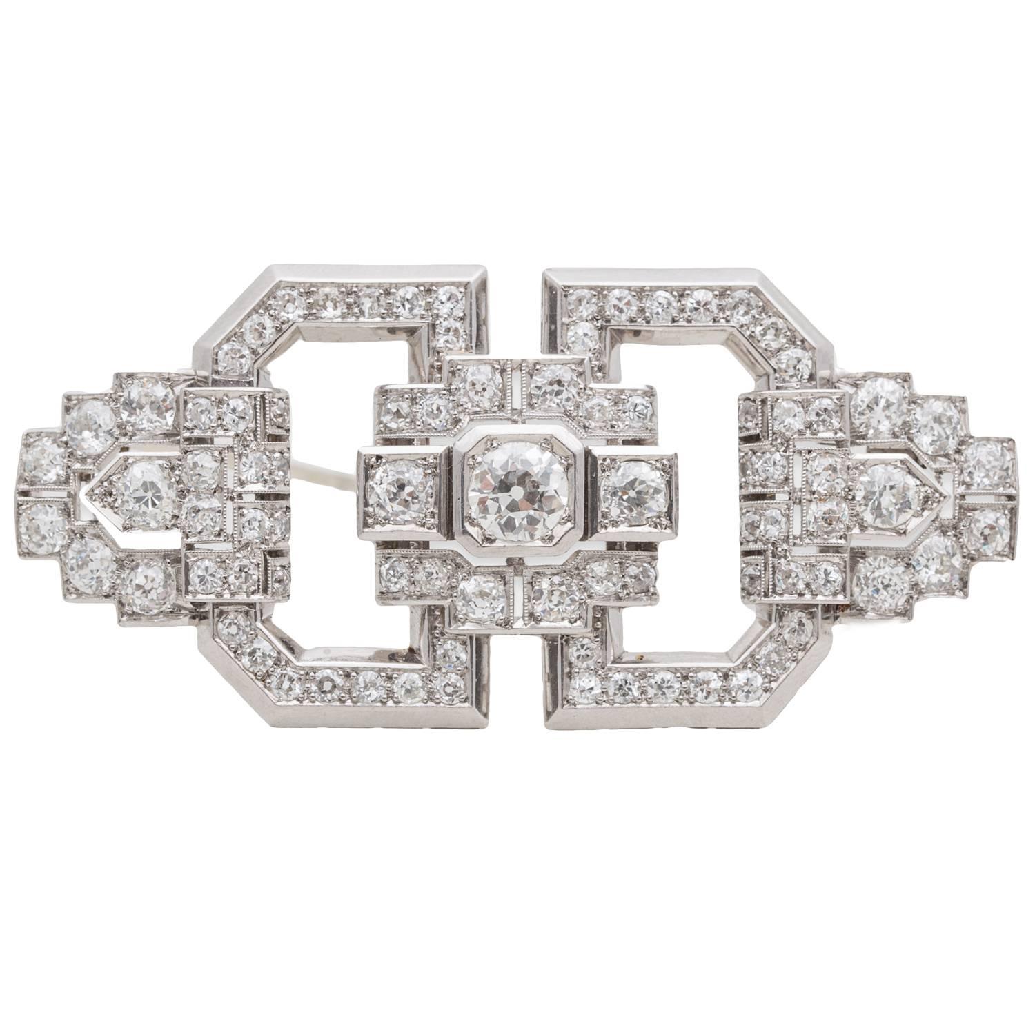 Art Deco Diamond Platinum Brooch For Sale