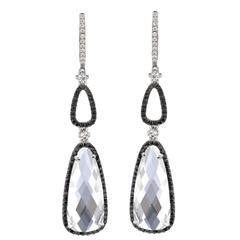 White Topaz Black Diamond Gold Earrings