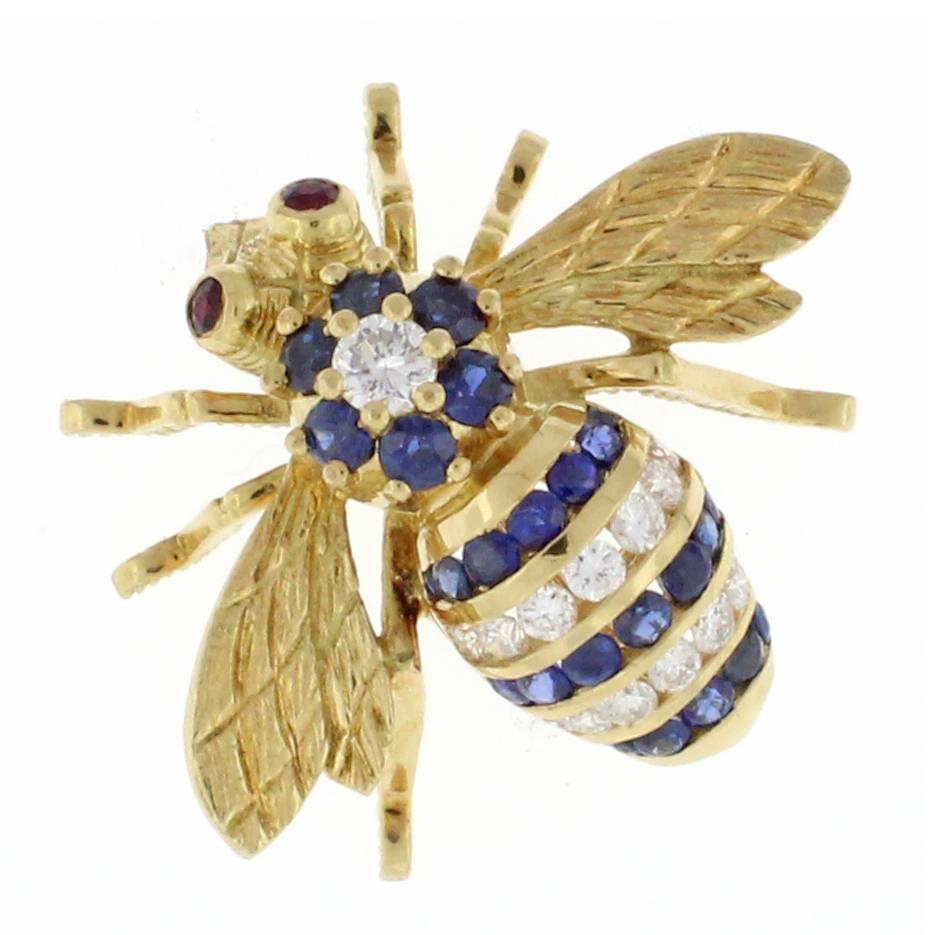 Rosenthal Sapphire Diamond Gold Large Bee Brooch