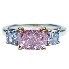 2.09 Carat Natural Fancy Color Diamond Three-Stone Ring