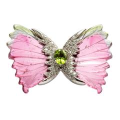 Watermelon Tourmaline Diamond Gold Butterfly Brooch Pin 4