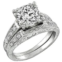 Antique Diamond platinum Engagement Ring and Wedding Band Set