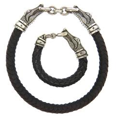 Barry Kieselstein Cord Sterling Silver Leather Alligator Necklace Bracelet Set
