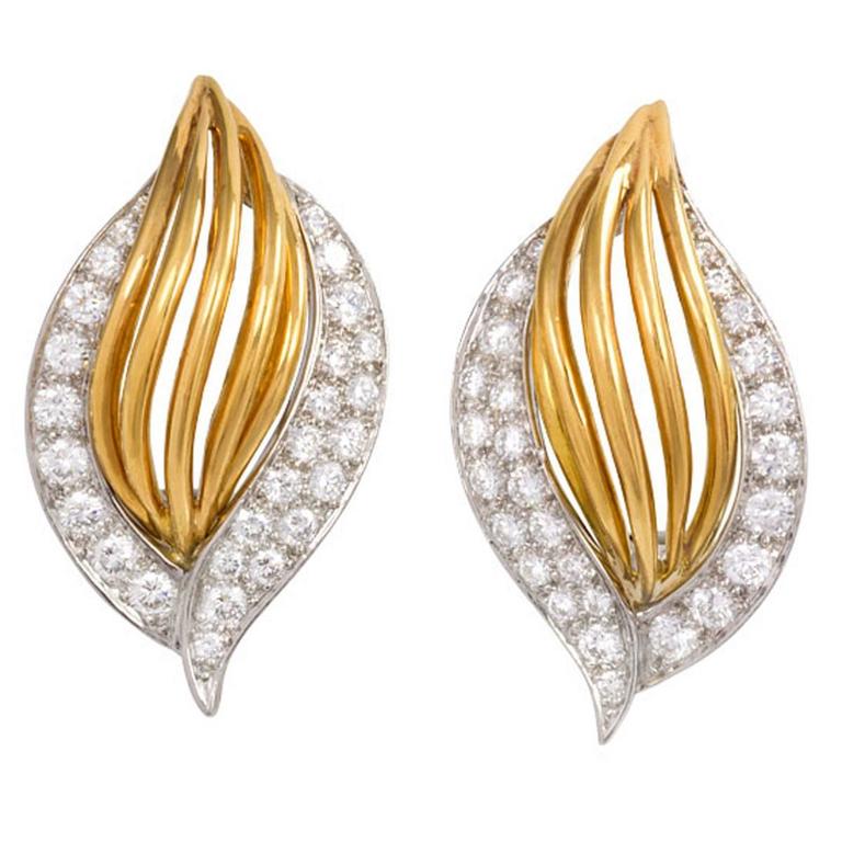 Oscar Heyman Diamond Gold Clip Earrings For Sale