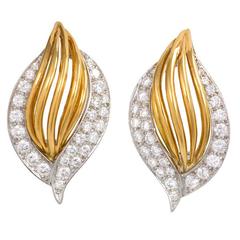 Oscar Heyman Diamond Gold Clip Earrings