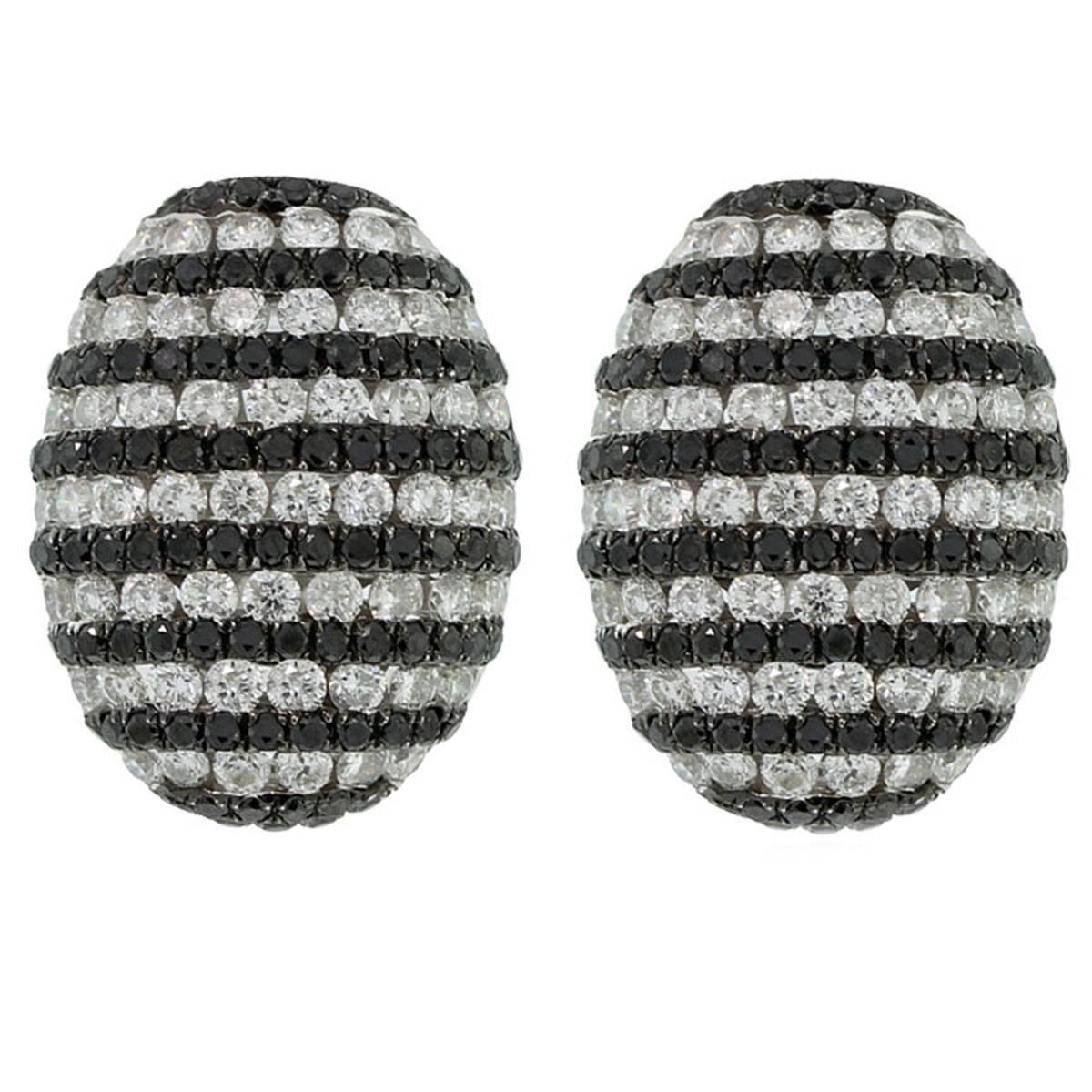 Black and White Diamond Pave Gold Button Earrings