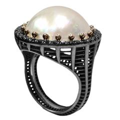Roule & Co. Lustrous Mabe Pearl Black Diamond Gold Ring