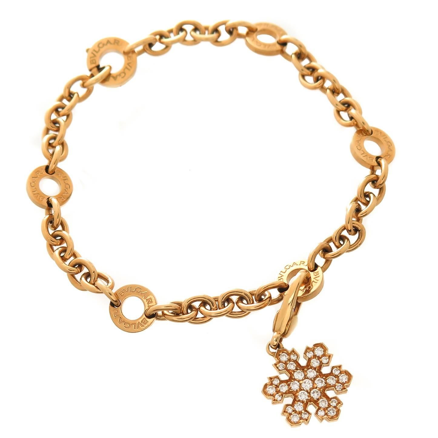 Bulgari Gold Bracelet with Diamond Snowflake Charm