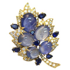 Rare Bulgari Sapphire Diamond Foliate Brooch 