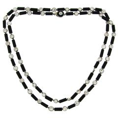 Art Deco Black Onyx Diamond Platinum Necklace