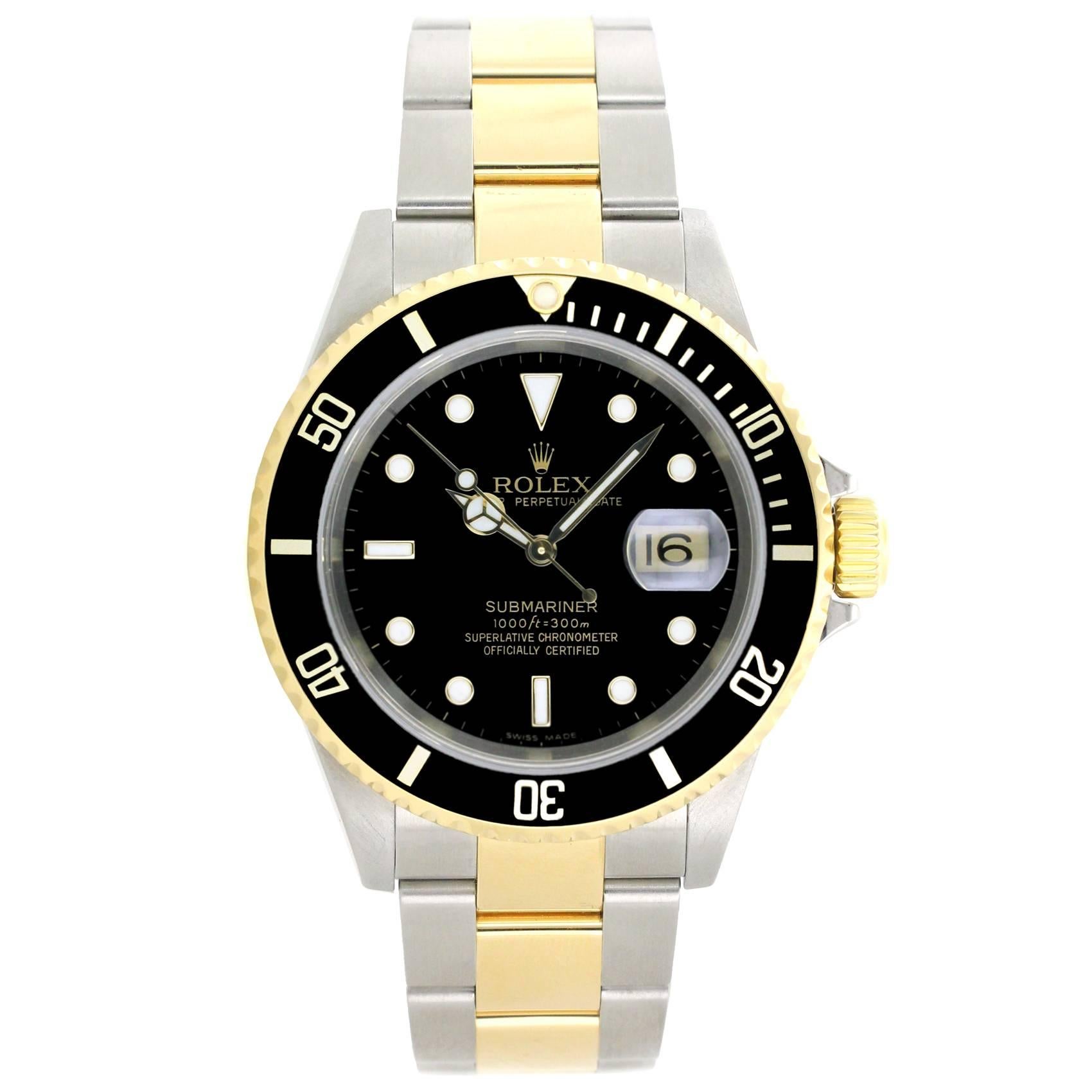 Rolex Yellow Gold Two Tone Submariner Black Dial Automatic Wristwatch Ref 116613 For Sale
