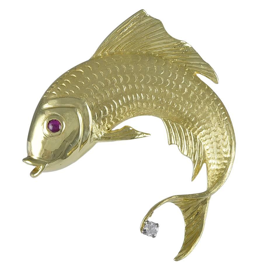 Gemset Gold Fish Brooch by Cellino