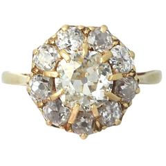 1890s Antique 2.60 Carat Diamond and Yellow Gold Cocktail Ring