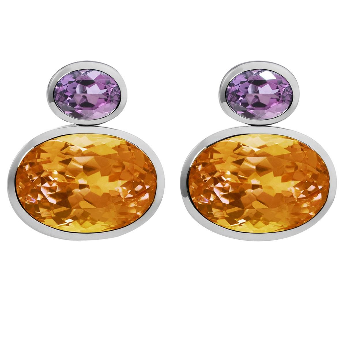 Colleen B. Rosenblat citrine amethyst gold earrings For Sale