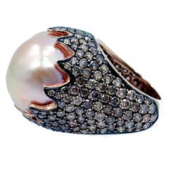 Baroque Pearl Diamond Gold Ring