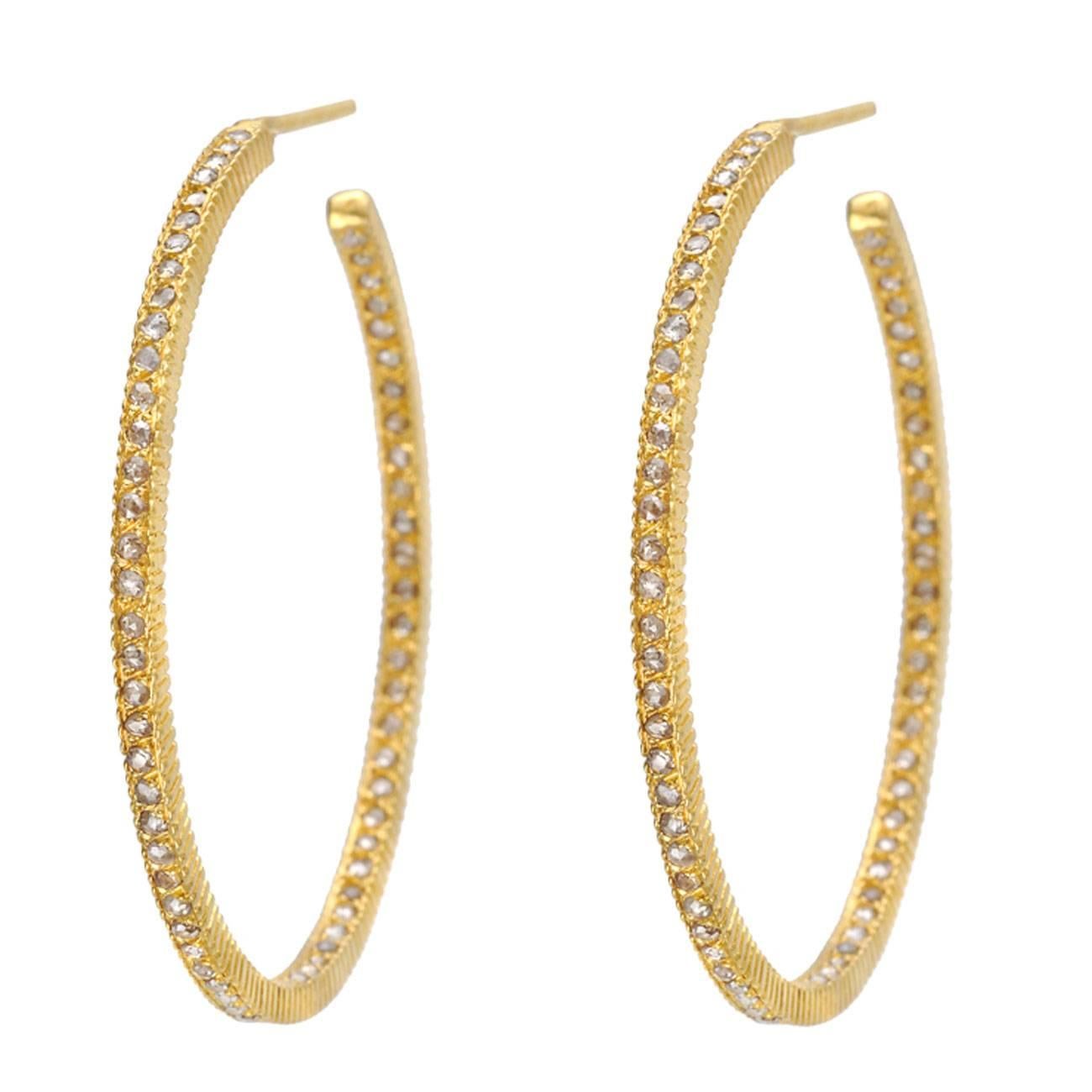 Yossi Harari Medium Cognac Diamond gold Hoop Earrings