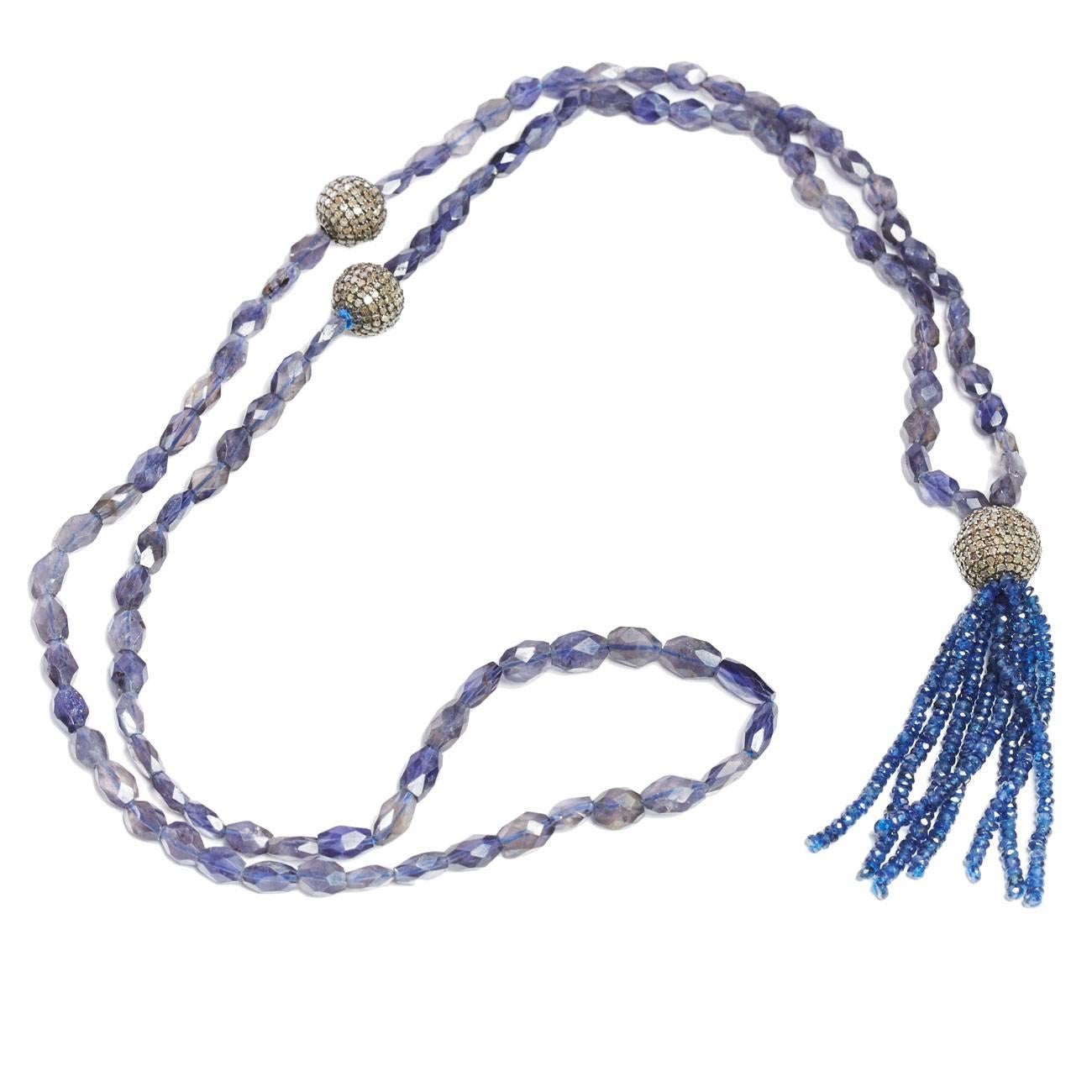 Jade Jagger Diamond and Sapphire Disco Ball Tassel Necklace
