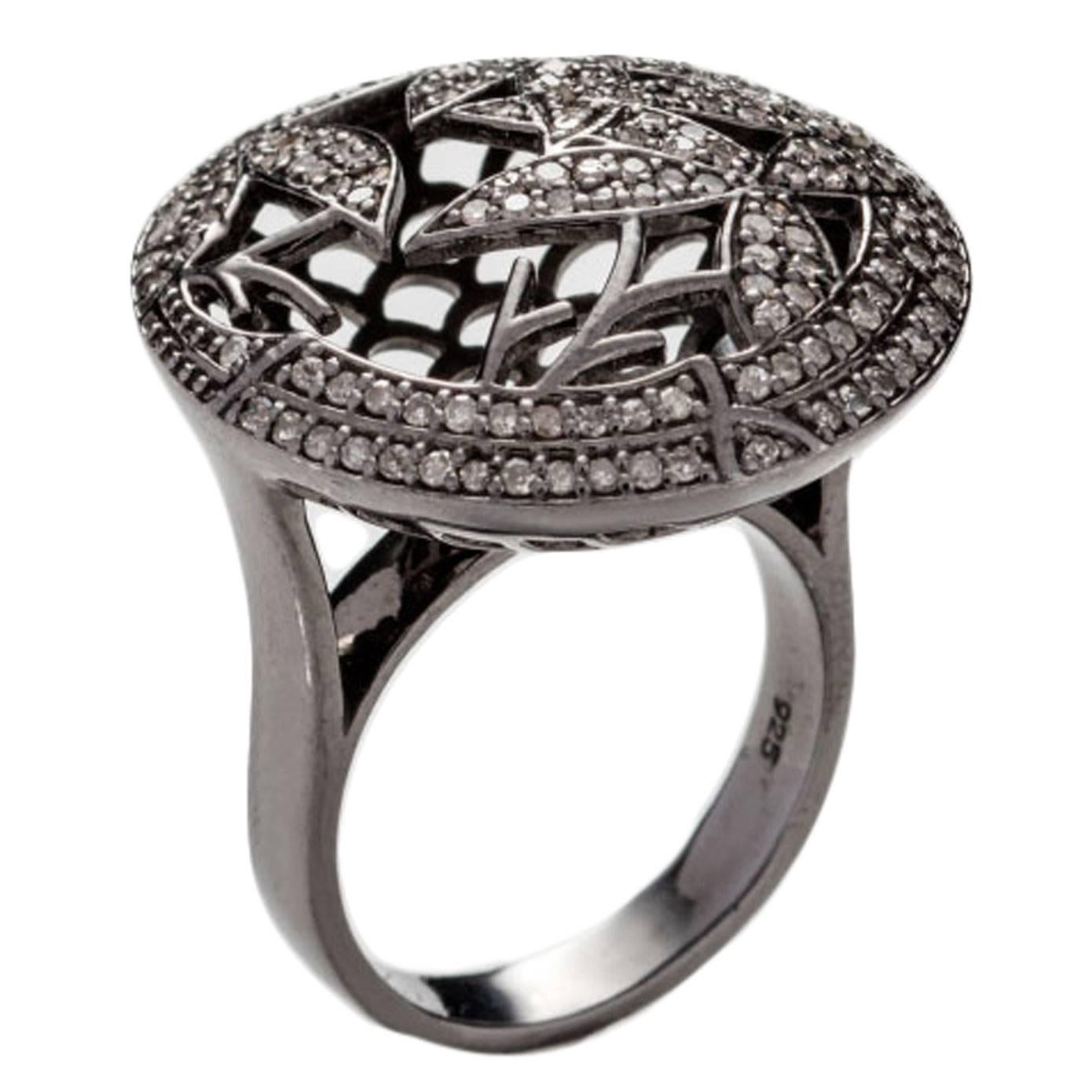Jade Jagger Opium Bamboo Silver and Diamond RIng For Sale