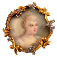 1890s Antique Belle Époque Gold Platinum Portrait Pin Pendant 9