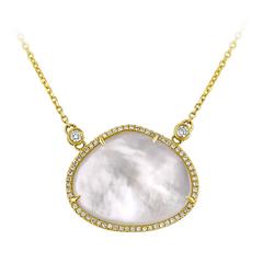 Mother of Pearl Diamond Gold Necklace 12