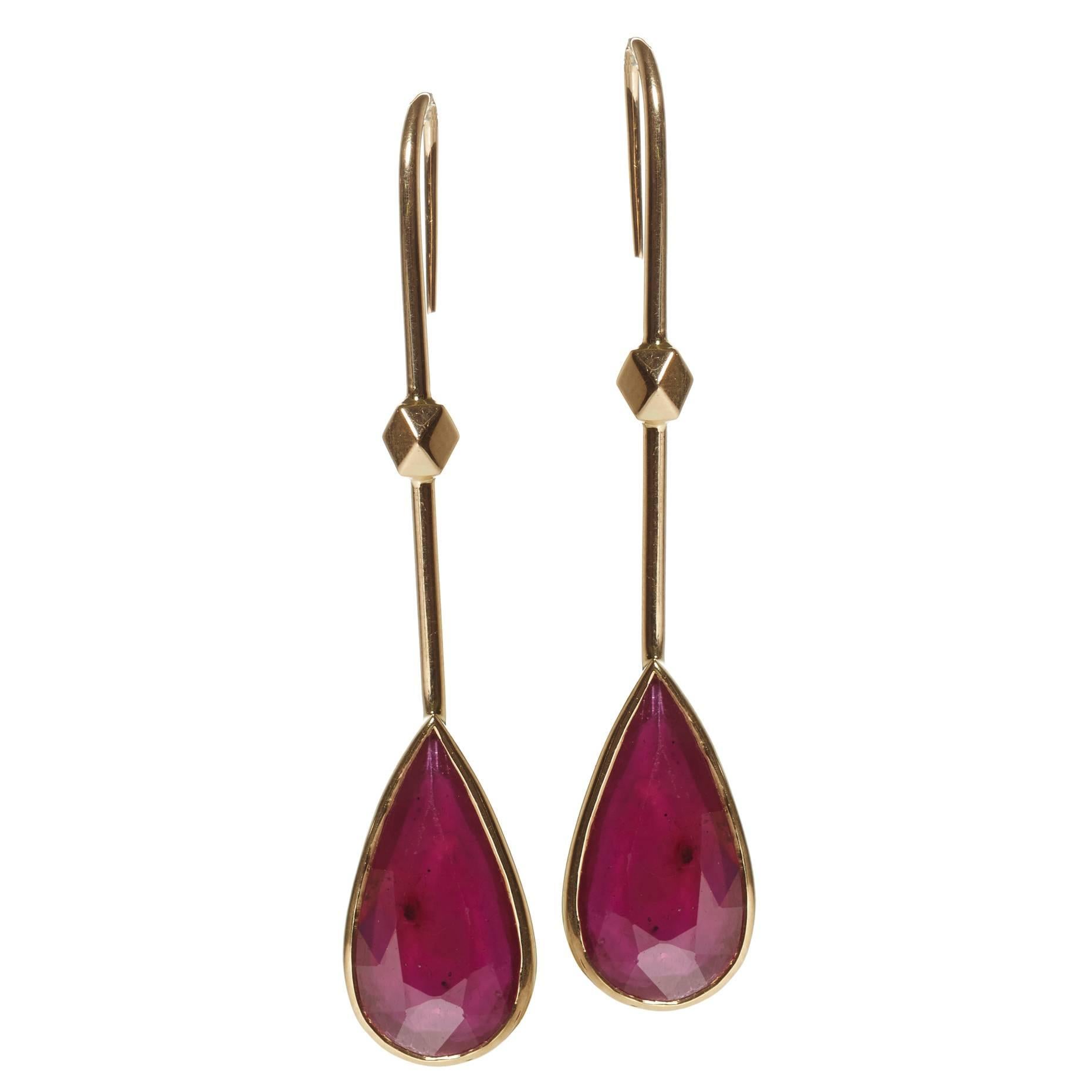 Jade Jagger Droplet Ruby and Gold Earrings For Sale