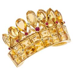 Boivin citrine ruby diamond gold Crown Cuff Bracelet