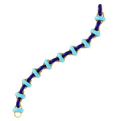 Antique Enamel Turquoise Gold link Bracelet