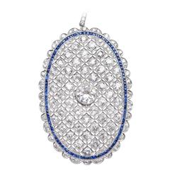 Sapphire Diamond Platinum Pendant Necklace