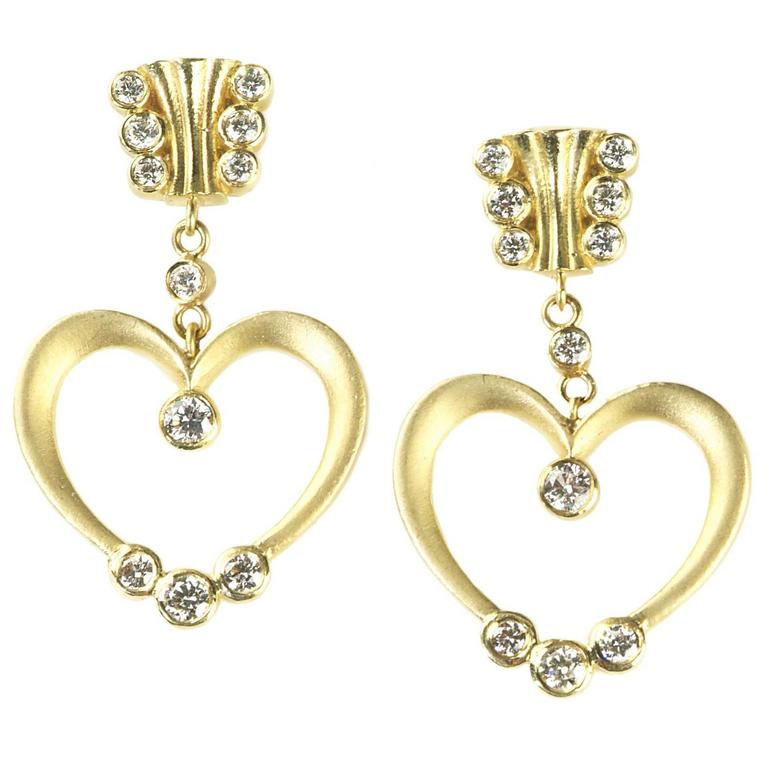 Stambolian Diamond Gold Heart Drop Earrings at 1stDibs