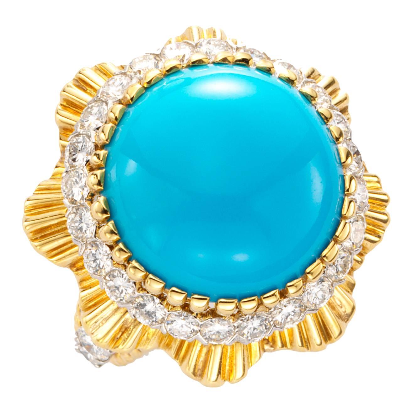 Van Cleef & Arpels Turquoise Diamond gold Ring For Sale