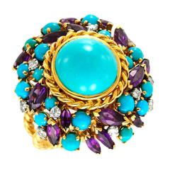 Vintage Mellerio dits Meller Turquoise Amethyst Gold Bombe Ring