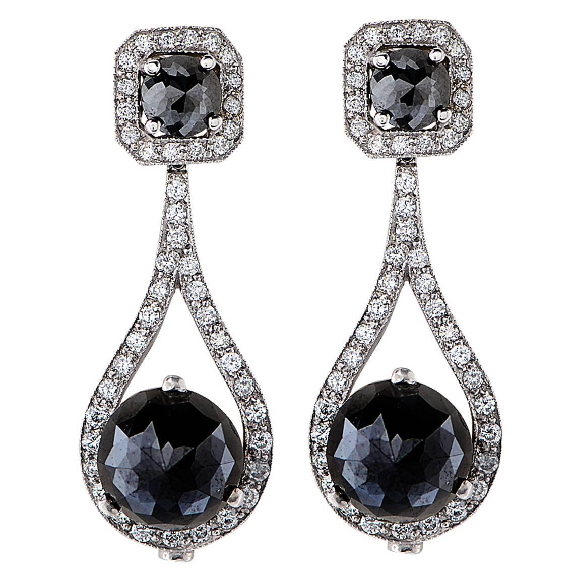 26.74 Carat Black Diamond Earrings