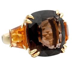 Seaman Schepps Smoky Quartz Citrine Gold Three-Stone Ring