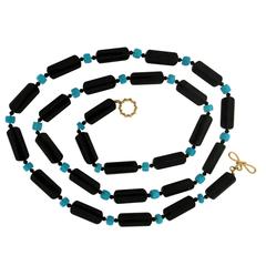 Onyx tube and Turquoise Roundels Necklace
