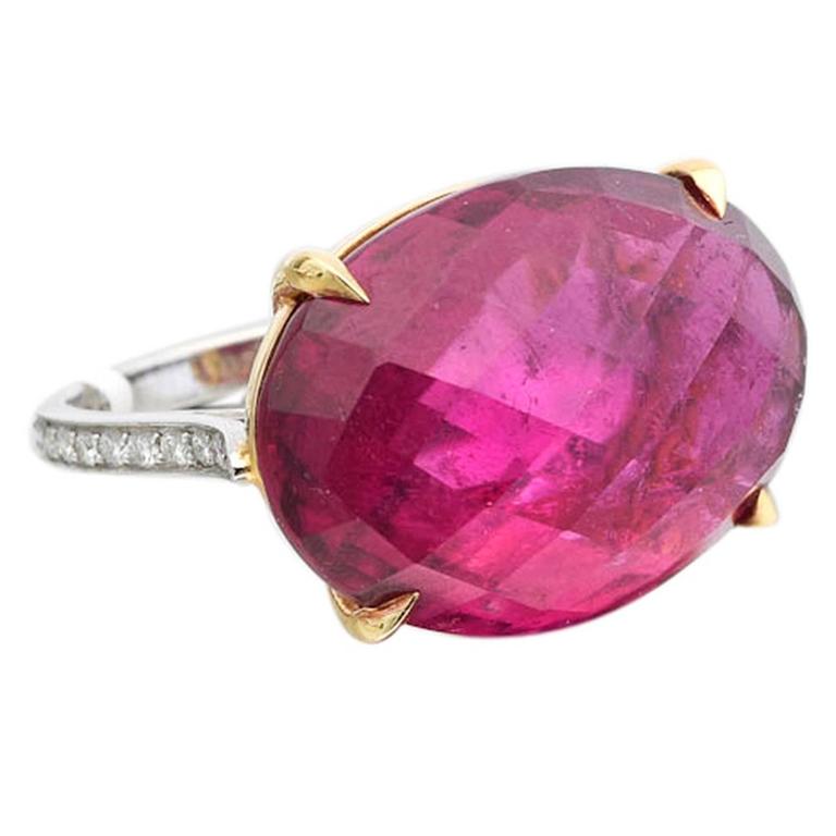 Paolo Costagli Pink Tourmaline Diamond Cocktail Ring For Sale
