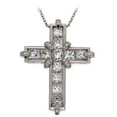 Princess Cut and Claw Diamond Platinum Cross Pendant 4